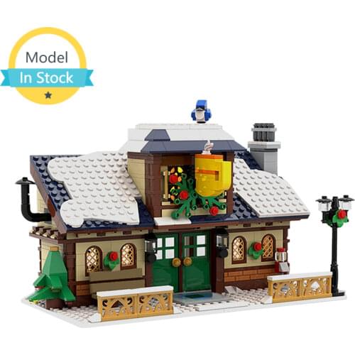MOC Winter Village Cafe Building Block Model Leisure and Entertainment Place Winter Ski Rest Station Brick for Children Toy Gift