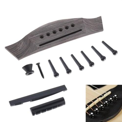 1 Set Rosewood Acoustic Guitar Bridge + Bridge Pins / Saddle / Nut Saddles Guitar Parts for 40 41 Inch Acoustic Folk Guitar