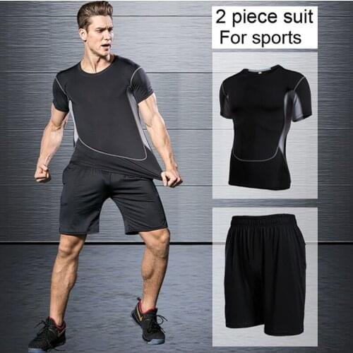 Fitness suit men 2 pieces gym suit mens Sport Suites Running Training Jogging Sets Tracksuits suit sports wear basketball suits