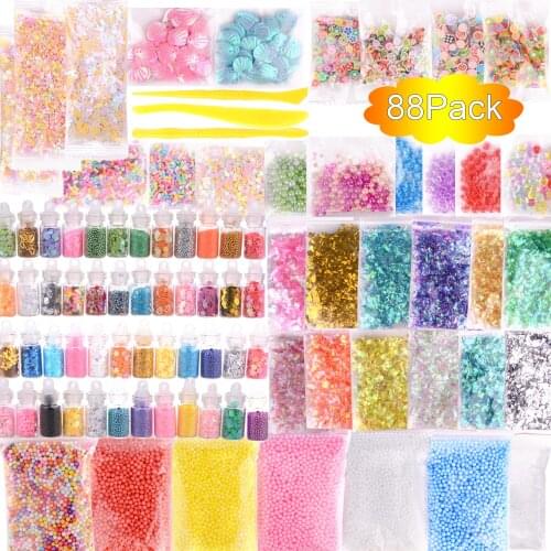 88 Pack Slime Making Kit Styrofoam Foam Balls Beads Charms Glitter Jars Containers Slime for DIY Craft Homemade Party Supply