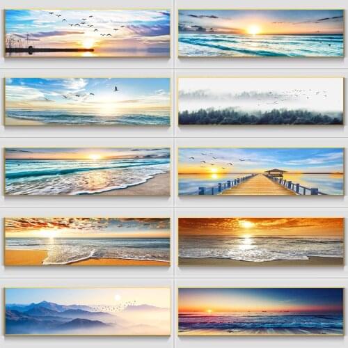 Natural Beach Sunset Landscape Canvas Paintings Sea Posters and Prints Wall Art Picture for Living Room Home Decoration No Frame