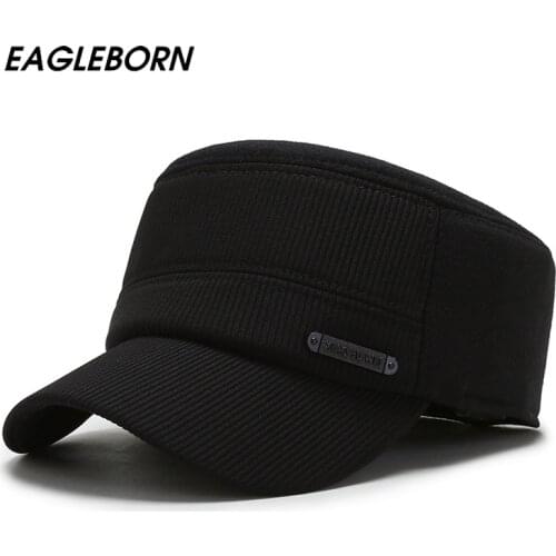 2021 New Black Fashion Hats Military Hat Men Hat Caps for Winter Dad Hat Military Cap Corduroy Middle-aged Seniors Winter Hat