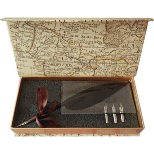 Nature Goose Feather Fountain Vintage Pen with 3 Nibs