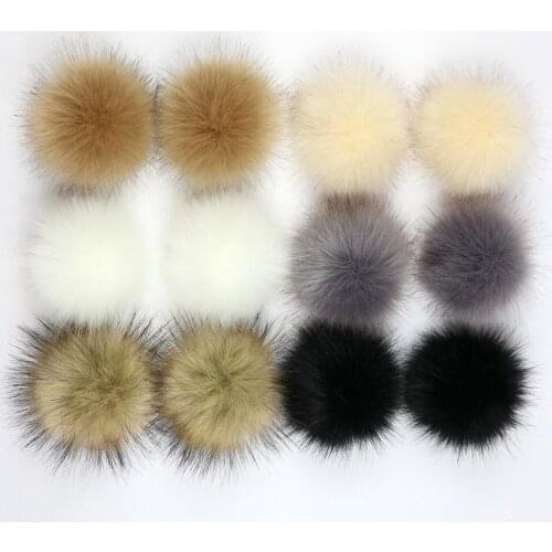 12pcs DIY Faux Fur PomPom Natural Fox Hairball Hat Ball Pom Pom Handmade Large Hair Ball Hat With Rubber Band 10cm Dia