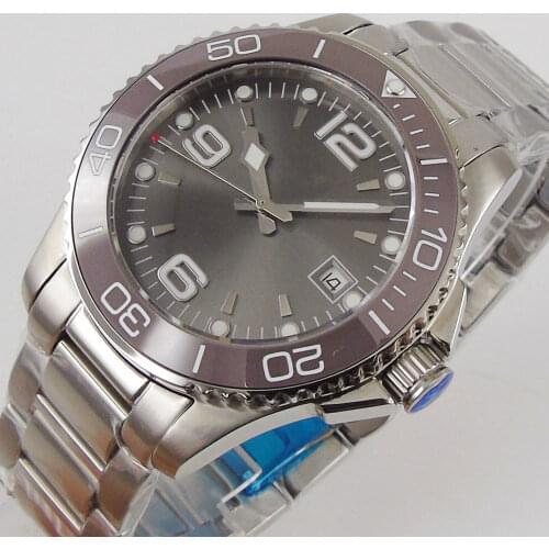 40mm Miyota 8215 Luxury Automatic wrist watch men sapphire glass ss bracelet waterproof grey dial