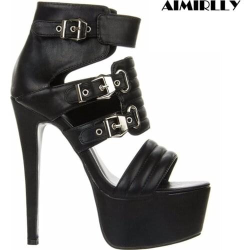 Summer Platform Sandals Women Peep Toe High Heels Shoes Buckle Strap Cover Heel Spring Fashion Footwear Black Blue