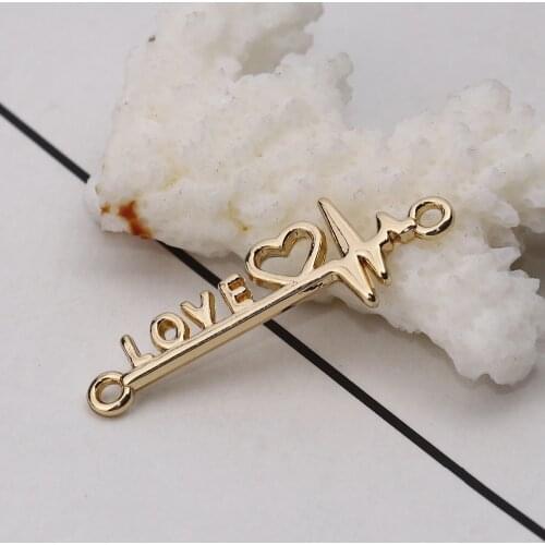 DoreenBeads Zinc Based Alloy Connectors Heartbeat/ Electrocardiogram Gold Color Heart " LOVE " 34mm(1 3/8") x 12mm( 4/8") 10 PCs
