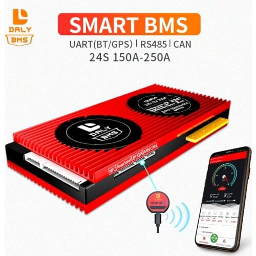 72V 24S Smart Bluetooth BMS LiFePO4 battery Management System BMS150A 200A 250A with high current for lithium battery with fan