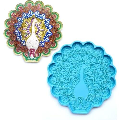 Gorgeous Proud Peacock Coaster Resin Molds DIY Epoxy Resin Craft Cupmat Silicone Mold