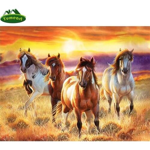 Yumeart 5D DIY Diamond Painting Run The Horse Needlework Diamond Embroidery Cross Stitch Crystal Rhinestone Mosaic Kits Wall Art
