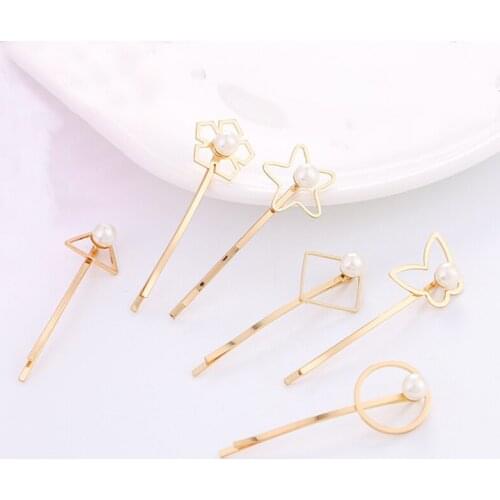 Handmade Pearls Hair Clips Pin for Women Geometric Flower Barrettes Headwear Fashion Girls Hairpins Hair Jewelry