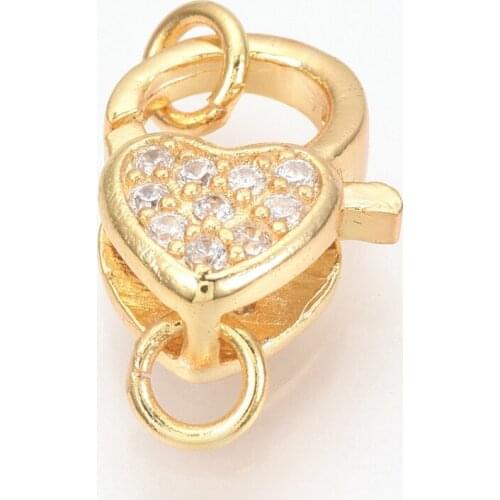 10 sets Brass Micro Pave Cubic Zirconia Lobster Claw Clasps with Jump Rings DIY Jewelry Making Handicraft Supplies Heart 14x11mm