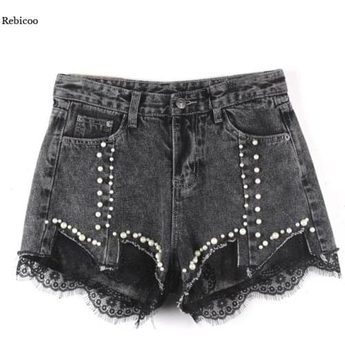 Womens Denim Shorts Fashion Vintage Lace Tassel Rivet Ripped High Waisted Short Jeans Punk Sexy Hot Woman Denim Shorts New