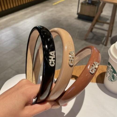 Women Rhinestone hairbands leather simple temperament retro sponge headbands out pressure hair non-slip hair accessories
