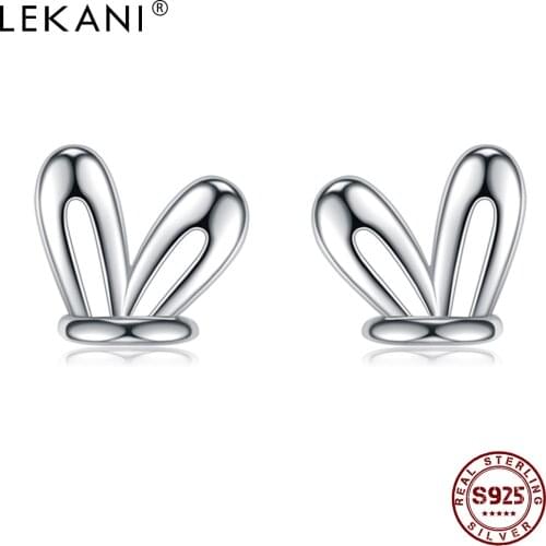LEKANI Sterling Silver 925 Jewelry For Women Cute Rabbit Ears Tiny Stud Earrings For Girl Valentines Day Gift New Arrival