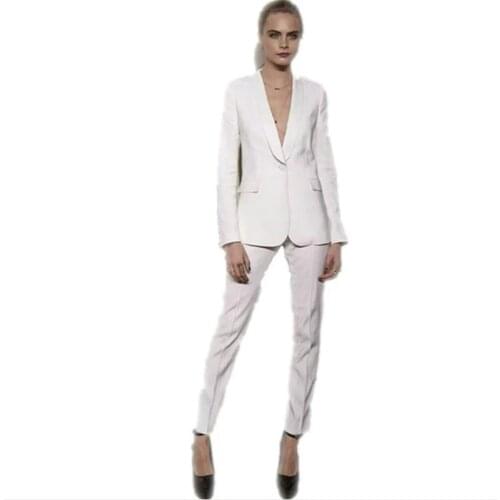 White Single Breasted Shawl Lapel Womens Suit For Work Lady Slim Fit Fashion Casual Plus Size Jacket Blazer Pants