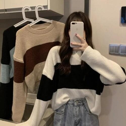 Stripe Knitted Sweater Women Autumn Long Sleeve O-neck Knitted Sweater Casual Oversize Striped Jumpers 2021 New Female Pullovers