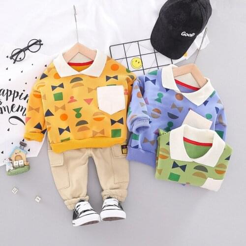 Winter Baby Boys Long Sleeve Lapel Collar Hoodies + Casual Trousers Thick Fleece Clothing Sets Children Kids 2Pcs Suits