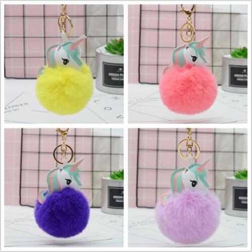 10 pcs/lot Lovely Plush Hairball Keychain Toy Cute unicorn Bag Pendant Key Ring Doll Car ornaments for girl woman Gifts