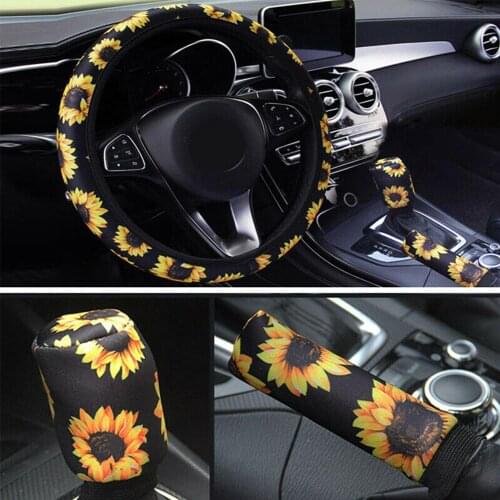 3PC Car Steering Wheel Cover Diameter 38cm Car Steering-wheel Covers Personality sunflower Car Accessories Universal