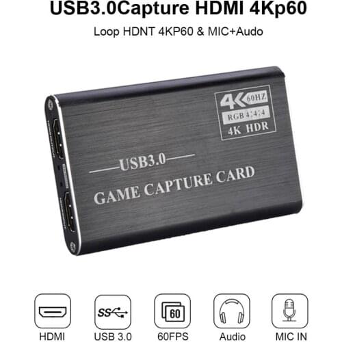 4K HDMI Video Capture Card USB3.0 1080P Game Live Stream Grabber OBS live Broadcast Video Recording Box with MIC for Camera/PS4