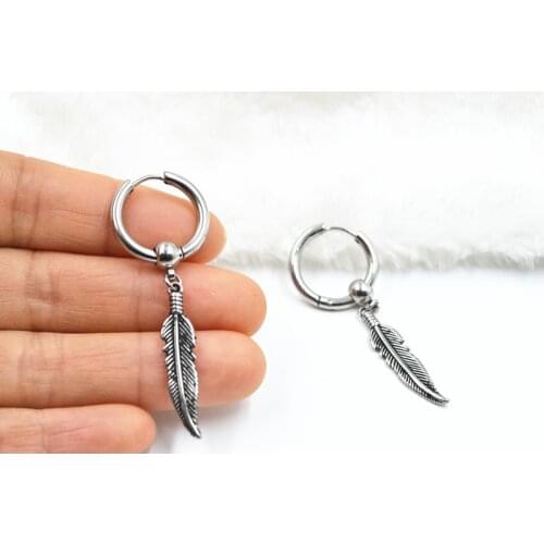 50pcs Body Piercing jewelry- Stainless Steel Cool Punk Hip Feather Women/Men Earring Ear Studs Ear Hoop Ring Ear Piercing