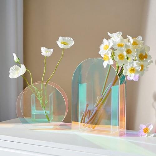 Acrylic Flower Vase Home Decoration Accessories For Living Room Modern Flower Pots Decorative Office Desk Glass Plant Holder