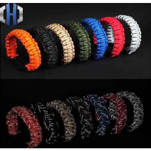 24.5cm Nine Core Reflective Paracord Escape Emergency Glowing Plaited Rope EDC Survival Saving Bracelet with Whistle Tools
