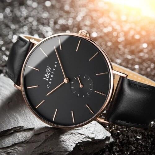 CARNIVAL Top Brand Ultrathin Men Watches Fashion Luxury Quartz Watch Men Waterproof Sapphire Leather Colck Relogio Masculino