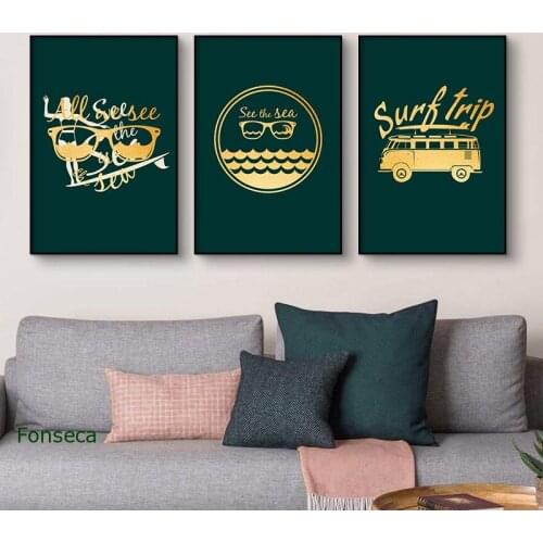 Childlike Poster Cartoon Car Glasses Wall Art Picture For Nursery Golden Pattern Canvas Painting Modern Decoration Living Room