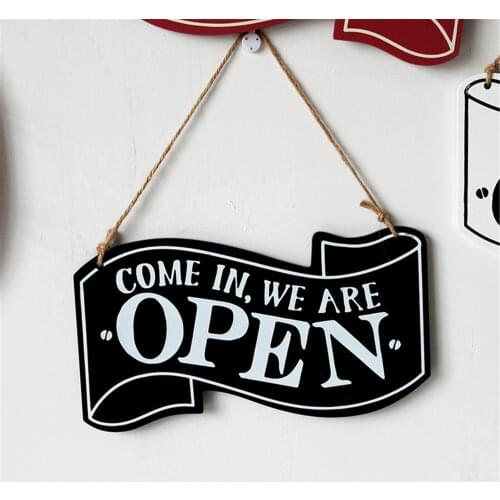 Double-sided Open/Closed License Plate Store Wall Decor Restroom Tin Sign Vintage Road Guide Wooden Sign Painting Plaques Poster