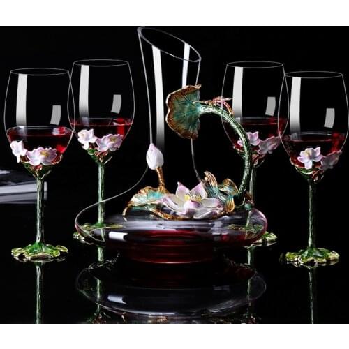Enamel Color Wine Glass Goblet Crystal Glass Wine Glasses Wedding Gift Couple Creativity Cup Champagne Glass Gift Box Pack