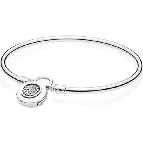 Original Logo Signature Padlock MOMENTS Smooth Snake Bangle Fit 925 Sterling Silver Bead Charm Bracelet Diy Europe Jewelry