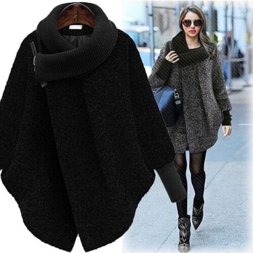 Gary Vleermuis Mouwen Wollen Jas Sjaal Kraag Jassen Vrouwen Winter Mode Bovenkleding Dikkere Losse Jas Met Rits Mujer Casual Nie