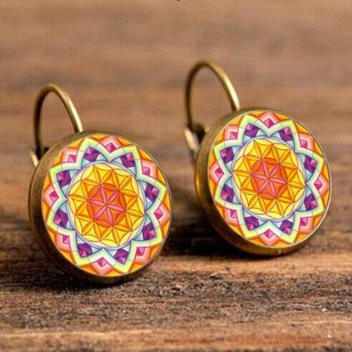 Classic women mandala drop earrings vintage novelty Sacred geometry boho flower dangle earrings buddhism jewelry wholesale
