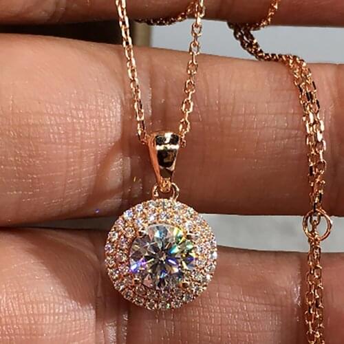 14K Au585 Rose Gold Women Pendants Necklaces Moissanite Diamond 0.5 1 2 3 Carat Round Wedding Anniversary Engagement Party