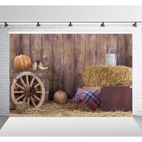 Mehofoto Autumn Rural Farm Pumpkins Wheel Haystack Photography Backgrounds Vinyl Custom Baby Children Backdrop for Photo Studio