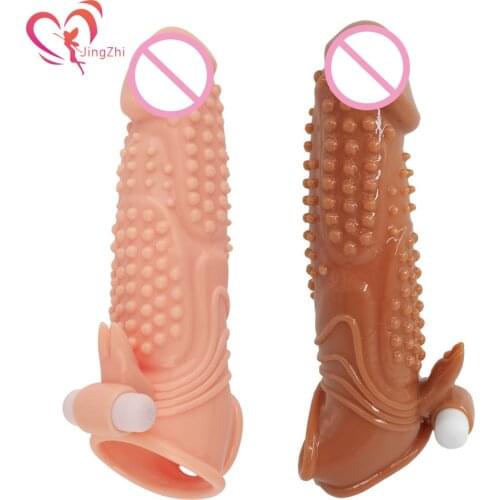 JingZhi Reusable Big Penis Dildo Cock Cover for Men Delayed Ejaculation Vibrator Extender Enlargement Soft Condom Adult Sex Toys
