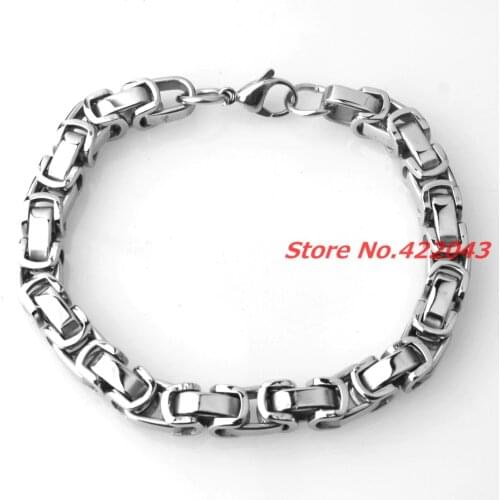 Fashion 7-11" Silver color Byzantine Box Stainless Steel Bracelet Mens Friendship Wristband Motorcycle Biker 5/6/8mm wide choose