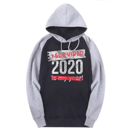 I Survived 2020 Mens Sweatshirts Raglan Hooded Warm Print Clothes Harajuku Fall Winter Brand Hoodies Male Punk Moletom Masculino