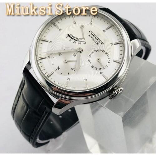 CORGEUT 40mm mens top power reserve watch date white dial seagull movement mens casual sports automatic watch