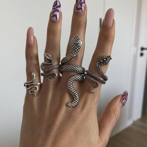 Tocona 4pcs/serts Punk Snake Joint Ring Sets for Women Men Vintage Silver Color Alloy Metal Adjustable Ring Jewelry Anillo 18643