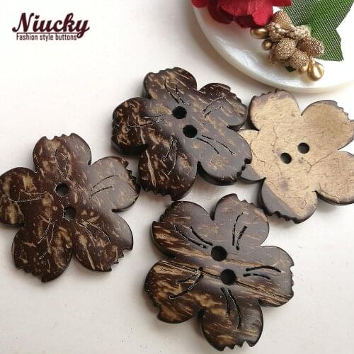 Niucky 39mm 2 holes high quality Cherry blossoms coconut buttons for craft decorative accessories C0104-002