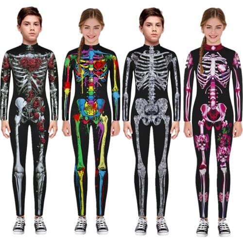 New Halloween Scary Cosplay Costumes for Kids Skeleton Bodysuit Devil Vampire Carnival Party Clothing Skull Dress Jumpsuit