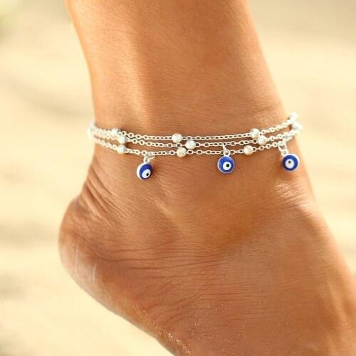 New Bohemian Turkish Blue Eye Pendant Feet Ladies Anklet Jewelry Bead Chain Summer Ocean Beach Anklet