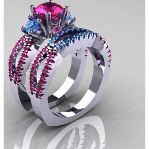 Gold Color Wedding Rings For Women Ngagement Ring Love Ring Promise Ring Luxury Rings Couple Rings Blue Flower Ring Girls Rings