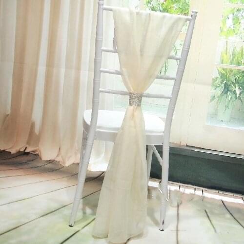 Wholesale White Slub Chair Sashes with Rows Diamond Chiffon Delicate Wedding Party Banquet Decorations Chair Covers Accessories