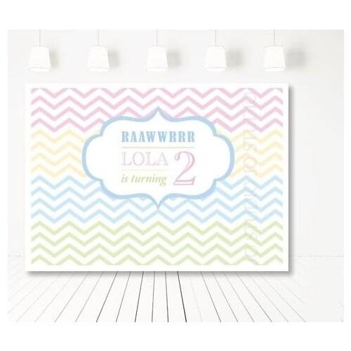 Custom Rainbow Chevron Girly Modern Birthday photo backdrop High quality Computer print party background