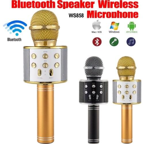 Portable WS858 Wireless Karaoke Microphone Bluetooth Radio Speaker Record KTV Music Player Singing Microphone