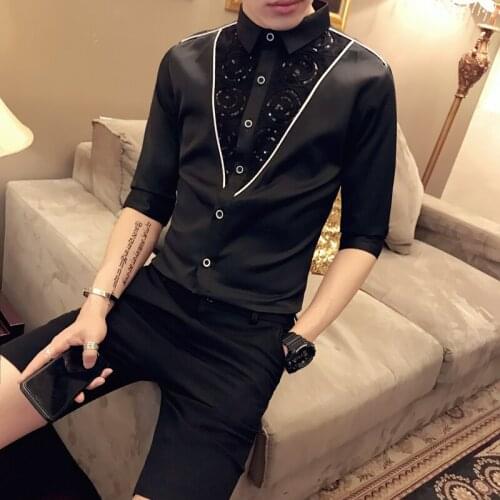 Summer Mens Shirts Vintage PLace Patchwork Half Sleeve Shirts Men Camisa Masculina Streetwear Social Casual Slim Fit Blouse